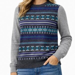 Halogen 100% Cashmere Fair Isle Sweater Women’s S Gray Purple Teal Crewneck